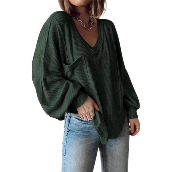 Tops - Womens Fall Fashion Long Sleeve Shirts Casual Solid Dark Army Green